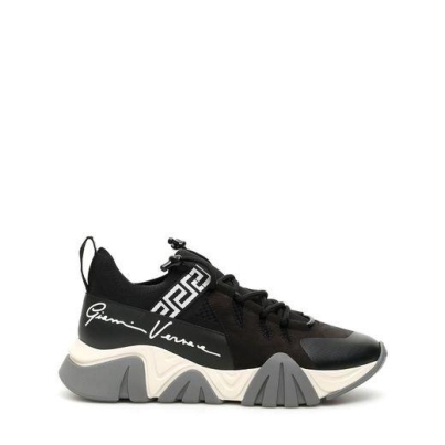 versace-BlackWhiteGrey-Squalo-Knit-Sneakers